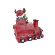 Decoratiune Craciun, ceramica, tren cu ren si brad, rosu, LED, 38 cm