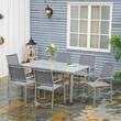 Set mobilier gradina/terasa, aluminiu, blat sticla, gri si argintiu, 1 masa, 6 scaune, Sway