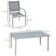 Set mobilier gradina/terasa, aluminiu, blat sticla, gri si argintiu, 1 masa, 6 scaune, Sway