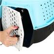Geanta pentru transport caine/pisica, Springos, albastru si negru, plastic, max 7 kg, 48x33x28 cm