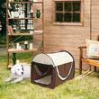Geanta pentru transport caine/pisica, maro si bej, material Oxford, PVC, impermeabila, pliabila, marimea S-M, 61x46x51 cm