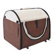 Geanta pentru transport caine/pisica, maro si bej, material Oxford, PVC, impermeabila, pliabila, marimea S-M, 61x46x51 cm