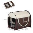 Geanta pentru transport caine/pisica, maro si bej, material Oxford, PVC, impermeabila, pliabila, marimea S-M, 70x51x59 cm