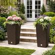 Set 2 ghivece de flori, Rato, imitatie ratan, inalte, 32.5x32.5x61 cm, maro, Prosperplast