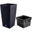Ghiveci decorativ de flori, patrat, 32.5x32.5x61 cm, imitatie ratan, antracit, Prosperplast