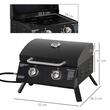 Gratar camping, grill dreptunghiular, cu gaz, 2 arzatoare, capac, termometru, 55x46.5x41 cm