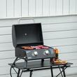 Gratar camping, grill dreptunghiular, cu gaz, 2 arzatoare, capac, termometru, 55x46.5x41 cm
