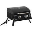 Gratar camping, grill dreptunghiular, cu gaz, 2 arzatoare, capac, termometru, 55x46.5x41 cm