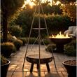 Gratar de gradina cu carbuni, grill rotund, trepied ajustabil, 64.5x64.5x150 cm, Chomik