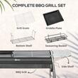 Gratar gradina/camping, portabil, grill dreptunghiular, cu rafturi, structura inox, 96x61x72 cm