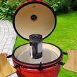 Gratar gradina cu carbuni, grill rotund, ceramic, cu roti, capac, rafturi, 128x80x120 cm, Kamado L-size