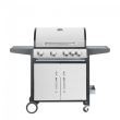 Gratar gradina, grill dreptunghiular, cu gaz, 4+1 arzatoare, cu roti, capac, 131x57x110 cm, BBQ Manresa 
