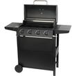 Gratar gradina, grill dreptunghiular, cu gaz, 4 arzatoare, cu roti, capac, rafturi, BBQ Malaga
