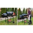 Gratar gradina, grill dreptunghiular, cu roti, capac, afumatoare si horn, 54x32 cm