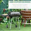 Gratar gradina, grill dreptunghiular, cu roti, capac, rafturi, 53 cm, 96x60x83 cm