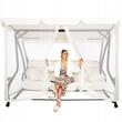 Balansoar gradina, Springos, 3 locuri, cu plasa insecte, crem, 220x120x160 cm, functie pat, max 280 kg