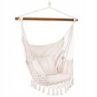 Hamac brazilian tip scaun, cu franjuri, cu 2 perne, bej, max 150 kg, 130x100 cm, Springos