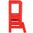 Inaltator multifunctional/ajutor de bucatarie pentru copii, ajustabil, lemn, rosu, 39x52x90 cm, Springos
