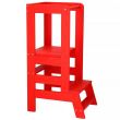 Inaltator multifunctional/ajutor de bucatarie pentru copii, ajustabil, lemn, rosu, 39x52x90 cm, Springos