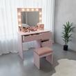 Masa de toaleta/machiaj, Irina, roz, cu oglinda si LED-uri, 94x43x141 cm