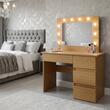 Masa de toaleta/machiaj, Irina, stejar, cu oglinda si LED-uri, 94x43x141 cm