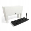 Jardiniera decorativa, cu picioare, sistem irigare, imitatie ratan, alb, 30 L, 60x25x46 cm, Rato Case High