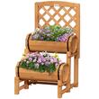 Jardiniera decorativa cu suport pentru plante cataratoare, lemn, 2 nivele, tip butoi, 45x45x80 cm