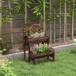 Jardiniera decorativa cu suport pentru plante cataratoare, lemn, 2 nivele, tip butoi, 49x42x80 cm