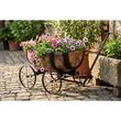 Jardiniera/vas de flori tip butoi cu carucior, 41.5x29x19 cm, Strend Pro, cu flori in curte