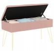 Lada depozitare 2 in 1, cu taburet, metal, velur, roz, 75x30x40 cm, Chomik