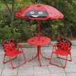 Set mobilier gradina/terasa pentru copii, pliabil, rosu, model buburuza, masa cu umbrela, 2 scaune, Melisenda