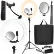 Lampa LED, circulara, cu trepied 123/200 cm, suport telefon, oglinda, telecomanda, 75 W, 45 cm