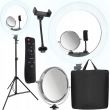 Lampa LED, circulara, cu trepied 123/200 cm, suport telefon, oglinda, telecomanda, 75 W, 45 cm