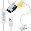 Lampa de birou cu clips, brat flexibil, 3 culori lumina, 10 niveluri, USB, alb, 45 cm, Izoxis