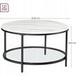 Masa de cafea, Artool, cu raft depozitare din sticla, rotunda, pal, otel, alb si negru, 80x45.5 cm