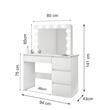 Masa de toaleta/machiaj + Taburet, alba, cu oglinda si LED-uri, Irina, 94x43x141 cm
