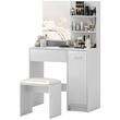 Masa de toaleta/machiaj, alb, 1 sertar, 4 rafturi, 1 dulap, cu oglinda si taburet, 80x40x132 cm, Cindy
