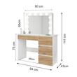 Masa de toaleta/machiaj, alb si stejar Wotan, cu oglinda si LED-uri, Irina, 94x43x141 cm