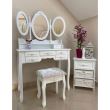 Masa de toaleta/machiaj, alba, cu 3 oglinzi si taburet, Vintage, 90x40 cm 