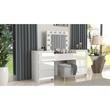 Set masa de toaleta/machiaj Antonia + scaun Mark, alb, sertare lucioase, cu oglinda si LED-uri, 155x42x135 cm