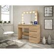 Masa de toaleta/machiaj + Scaun stil scandinav, Artool, stejar wotan, cu oglinda si LED-uri, 94x43x141 cm