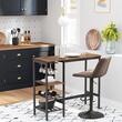 Masa pentru bucatarie/living/bar, Artool, inalta, pal, otel, cu suport pahare si sticle, 3 rafturi, maro rustic, 110x40x90 cm