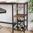 Masa pentru bucatarie/living/bar, Artool, inalta, pal, otel, cu suport pahare si sticle, 3 rafturi, maro rustic, 110x40x90 cm