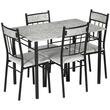 Masa pentru sufragerie/bucatarie + 4 scaune, MDF, metal, gri si negru, 107x70x75.5 cm