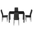Masa pentru sufragerie/bucatarie + 4 scaune, metal, piele PU, blat sticla, negru, 120x70x75 cm