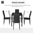 Masa pentru sufragerie/bucatarie + 4 scaune, metal, piele PU, blat sticla, negru, 120x70x75 cm
