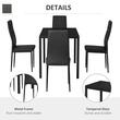 Masa pentru sufragerie/bucatarie + 4 scaune, metal, piele PU, blat sticla, negru, 120x70x75 cm