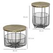 Masuta gradina/terasa/balcon, cu cos depozitare metalic, rotunda, negru si maro deschis, set 2 marimi