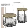 Masuta gradina/terasa/balcon, cu cos depozitare metalic, rotunda, negru si maro deschis, set 2 marimi