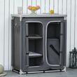 Mobilier camping, portabil, aluminiu, poliester, masa blat MDF, impermeabil, 3 rafturi, dulap, max 45 kg, 96x49.5x104 cm